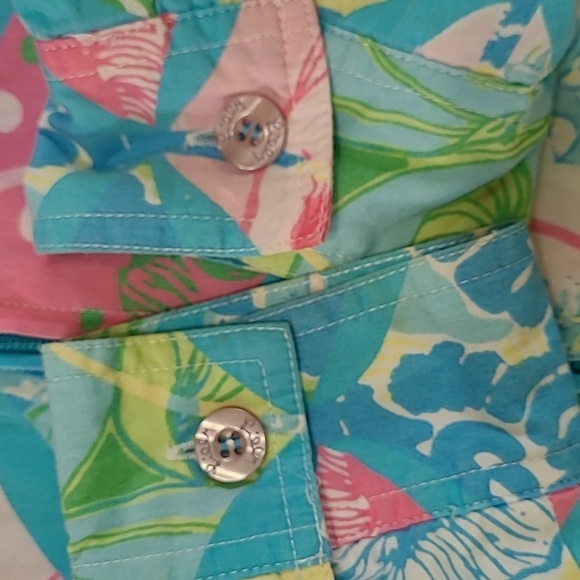 Lilly Pulitzer Pastel Patchwork Print Jacket - Blue, Pink, Yellow, Green - Picture 7 of 12